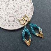 Украшения handmade. Livemaster - original item Earrings Classic Leaves Gradient Turquoise Gold. Handmade.
