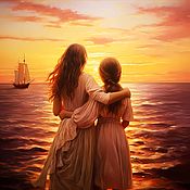 Картины и панно handmade. Livemaster - original item Painting Mother and Daughter. Sunset on the sea, seascape. Love picture. Handmade.