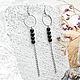 Серьги с кольцом с бусинами из натурального шунгита женские. Серьги классические. Планета Шунгита. Интернет-магазин Ярмарка Мастеров.  Фото №2
