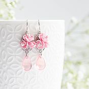 Украшения handmade. Livemaster - original item Handmade pink earrings with sakura and a drop pendant. Handmade.