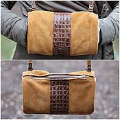Аксессуары handmade. Livemaster - original item Clutch Bag for hands of suede and leather with fur sheepskin Red Croco. Handmade.