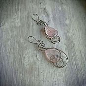 Украшения handmade. Livemaster - original item Drop earrings with rose quartz wire wrap. Handmade.
