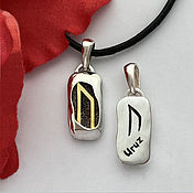 Amulet with rune Kenaz pendant silver double-sided