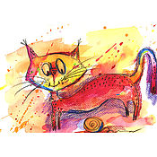 Картины и панно handmade. Livemaster - original item Painting with a cat in watercolor. Handmade.