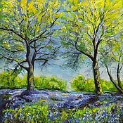 Картины и панно handmade. Livemaster - original item Oil painting spring landscape Blue meadow 40h40 cm. Handmade.