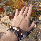 Украшения handmade. Livemaster - original item Braided leather bracelet with beads. Handmade.