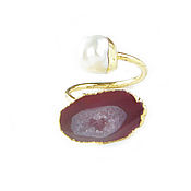 Украшения handmade. Livemaster - original item Ring with agate and pearls, ring with two pearl stones. Handmade.