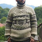 Мужская одежда handmade. Livemaster - original item 100% sheep wool hand-knitted sweater with deer (№393). Handmade.