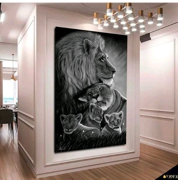 Черно Белая картина маслом Картина с животными Картина с львами, Картины, Санкт-Петербург,  Фото №1