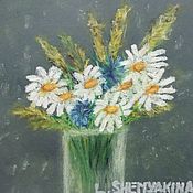 Картины и панно handmade. Livemaster - original item Oil pastel painting of a field bouquet with daisies 