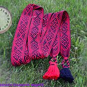 Русский стиль handmade. Livemaster - original item The Bogovnik belt is black and red with a curly border. Handmade.