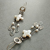 Украшения handmade. Livemaster - original item Earrings with pearls and coins-scales Crosses (925 silver). Handmade.