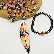 Украшения handmade. Livemaster - original item Sautoir and bracelet Autumn feather. Handmade.