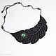 Necklace The Feather of a black bird. Black beaded necklace. 
Handmade jewelry by Ulyana Moldovyan.