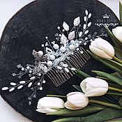 Wedding comb with natural pearls, scallop, decoration in hair