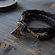 Order Bracelet braided: Leather bracelet ,bracelet with axe ,by the axe of Perun. MintTiger. Livemaster. . Braided bracelet Фото №3