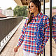 Shirt in men's style blue-red checkered with an ornament, Shirts, Novosibirsk,  Фото №1