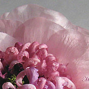 Брошь пион  из шелка розовый  "Нежность"