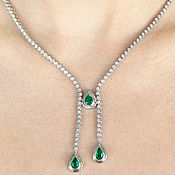Украшения handmade. Livemaster - original item 9.24tcw 18K Pear Emerald Diamond Necklace, Emerald Lariat, Diamond Lar. Handmade.