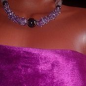 Pink choker with a cross of natural stone