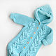 Baby knitted Romper with ears turquoise white, Overall for children, St. Petersburg,  Фото №1