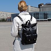 Leather backpack women's black Tale Mod P22-611