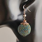 Украшения handmade. Livemaster - original item Green bead Earrings with beaded pearls. Handmade.
