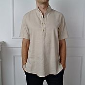 Мужская одежда handmade. Livemaster - original item Men`s shirts: linen Swedish shirt of natural linen color. Handmade.