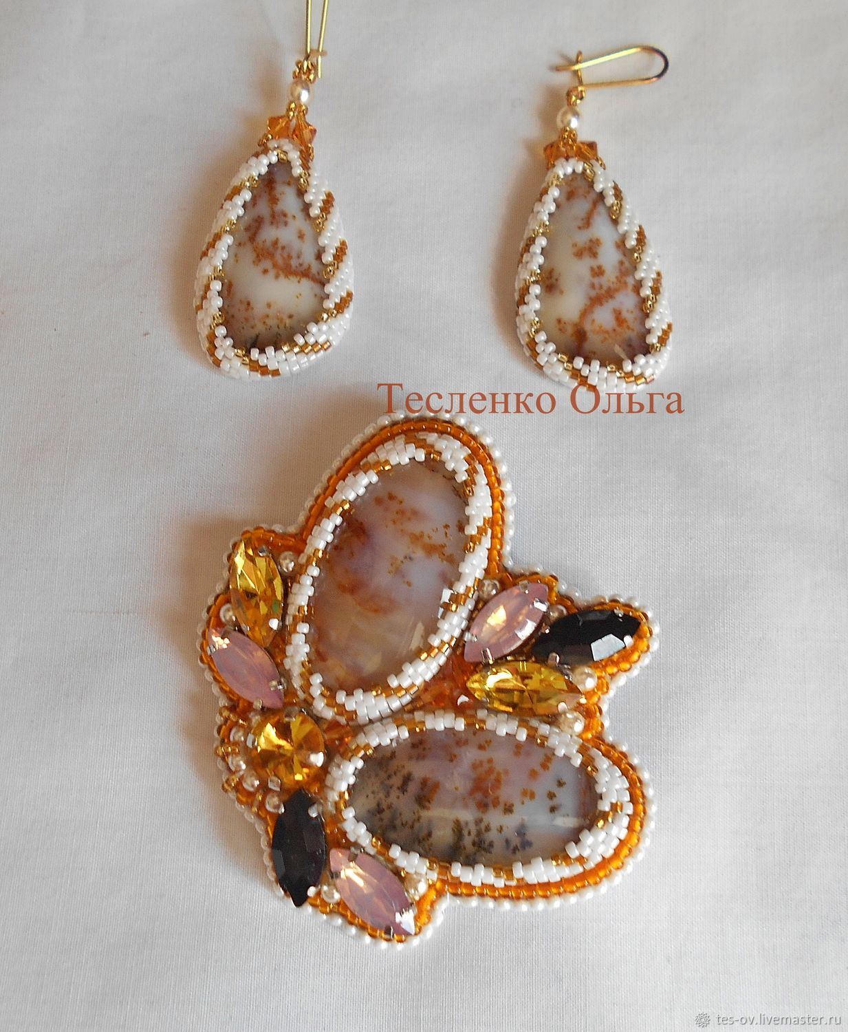 Jewelry sets: ' Red autumn ' made of moss agate, Jewelry Sets, Gubkin,  Фото №1