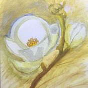 Картины и панно handmade. Livemaster - original item Watercolor painting of a magnolia on a golden background 