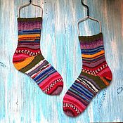 Аксессуары handmade. Livemaster - original item Knitted socks striped rainbow warm woolen thin socks. Handmade.