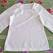 Одежда handmade. Livemaster - original item Linen blouse-shirt white with lace. Handmade.
