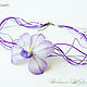 Pendant `Orchid Vanda`. Flowers from polymer clay.
