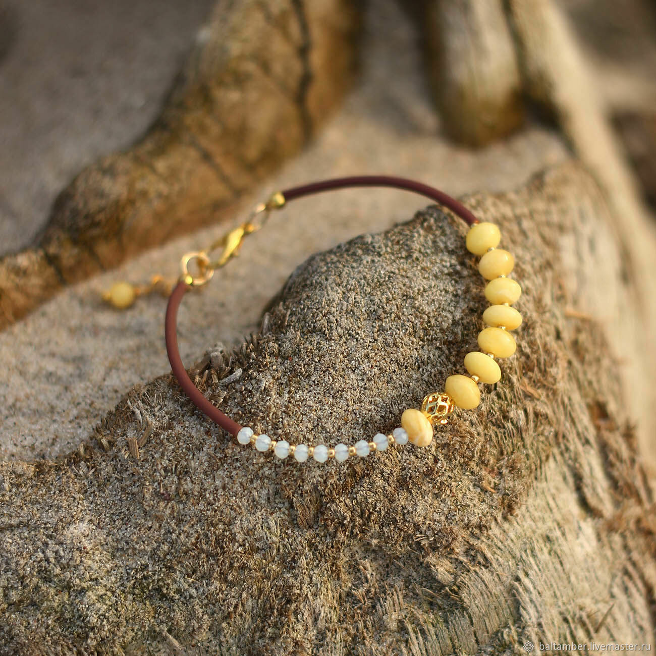 Браслет из натурального янтаря женский с удлинителем 10100045 купить в ...