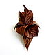 Canyon leather flower brooch red brown terracotta, Brooches, Moscow,  Фото №1