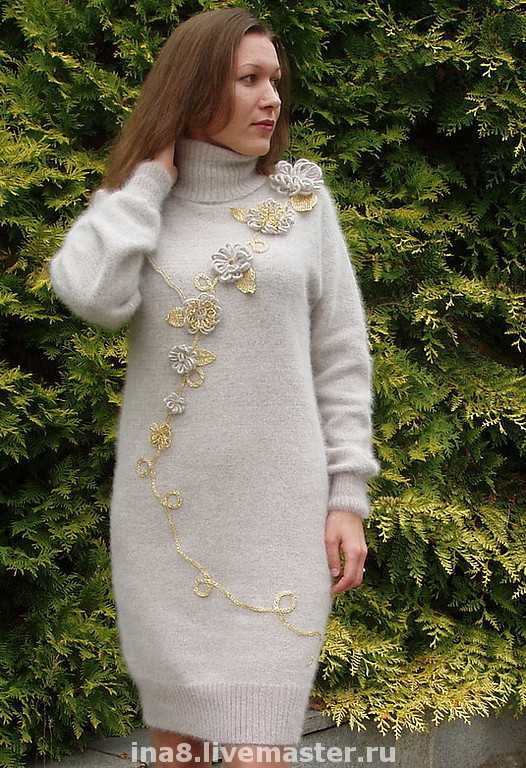 купить вязанное льняное платье