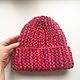 Knitted hat female. Red hat knit
