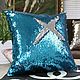 Подушка с пайетками. glam pillows Бирюзовый с серебром. Подушки для детей. Мария(MagicPillow). Интернет-магазин Ярмарка Мастеров.  Фото №2