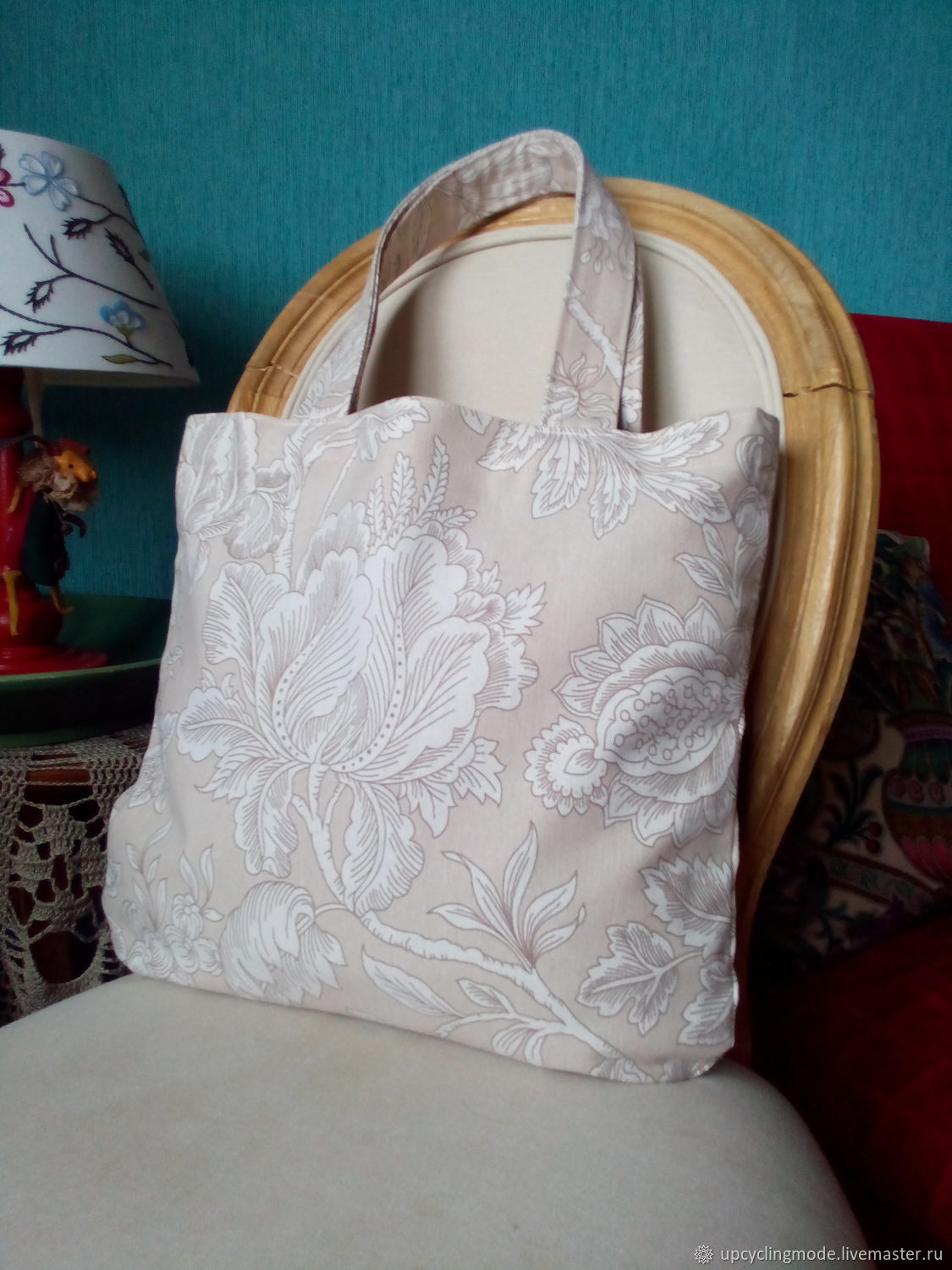 Текстильная сумочка-авоська для покупок в бежевом цвете. Экосумка