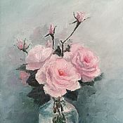 Картины и панно handmade. Livemaster - original item Oil painting with roses. Etude. Still life with flowers. Handmade.