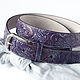 Cinturón de cuero lila Oscuro, colección Aquilegia, Straps, Ivanovo,  Фото №1