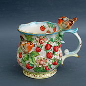 Посуда handmade. Livemaster - original item Mug with Raspberry and robin decor.. Handmade.