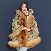 Одежда handmade. Livemaster - original item Jacket with a green pattern and fox fur. Handmade.