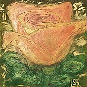 Картины и панно handmade. Livemaster - original item Macro rose pastel painting with golden highlights 
