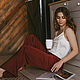 Шелковая пижама: молочный топ и брюки в винном цвете, Пижамы, Москва,  Фото №1
