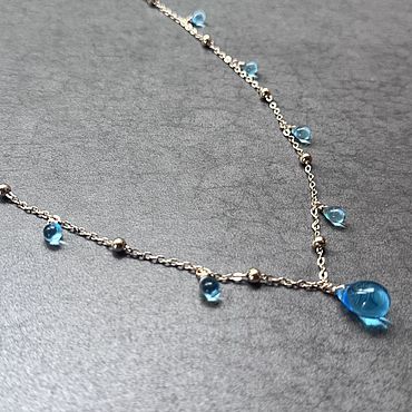 Цепочка на шею с лазурными каплями. MarkaMarina. jewelry. Цепочка ручной работы - Ярмарка Мастеров Цепочка ручной работы. Ярмарка Мастеров - ручная работа Цепочка на шею с лазурными каплями. Handmade.