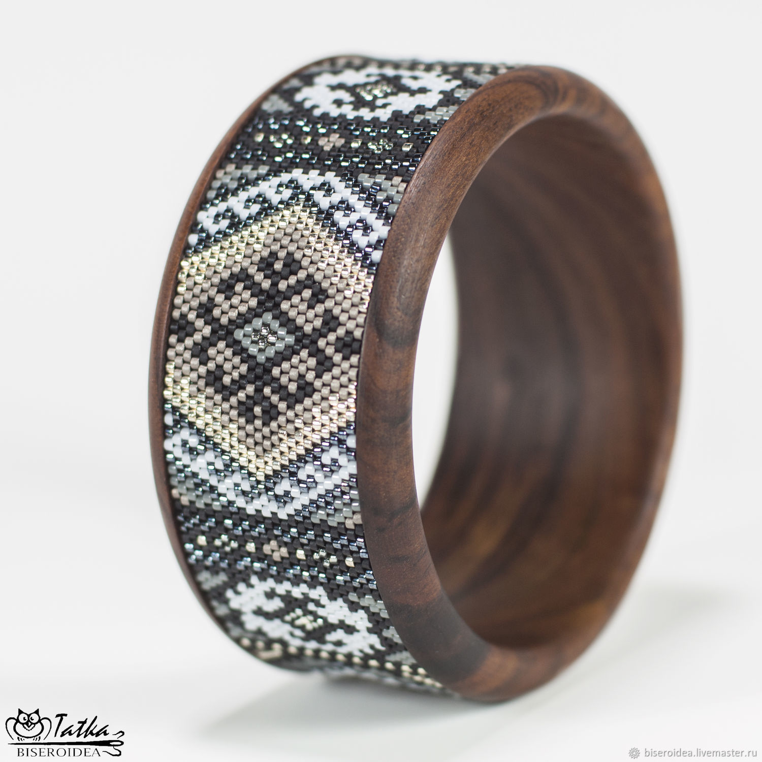 Copy Of Wooden Bangle Bracelet With Seed Beads Inlay Oriental Bracelets Handmade Livemaster Copy Of Wooden Bangle Bracelet With Seed Beads
