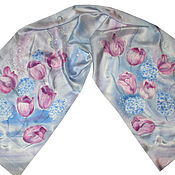 Шейный платок батик "Гортензия" натуральный шелк