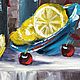 Картина маслом Натюрморт с вином Бокал вина лимон. Картины. Анастасия AkiArt. Ярмарка Мастеров.  Фото №6
