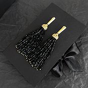 Украшения handmade. Livemaster - original item Evening Black and Gold Bead Tassel Earrings. Handmade.